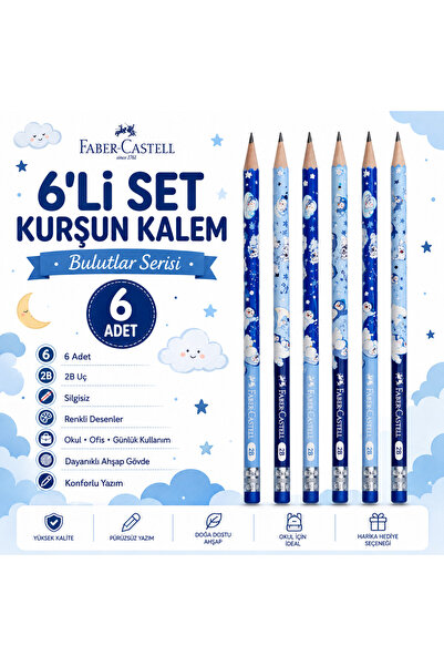 Faber Castell Faber-Castell Bulutlar Serisi Kurşun Kalem 6 Adet 2B Silgisiz D...