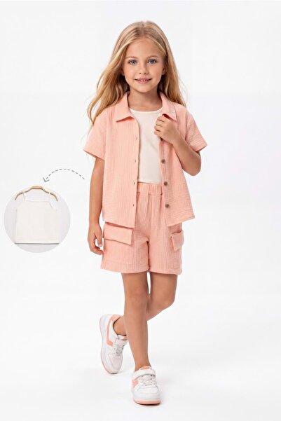 Mnk Baby&Kids Girl's 3-Piece Cotton Muslin Comfortable Set M00837 Salmon