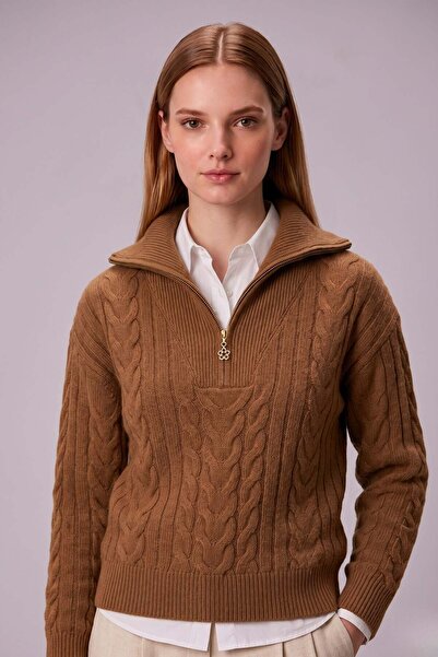 odelon Women's Hair Knitted Half Zipper Bato Collar Wool Knitwear Sweater Lig...