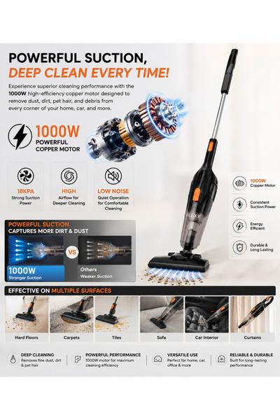 flexy 3-in-1 Vacuum Cleaner, 1000W, HEPA Filter, 1.2L, 2-Year