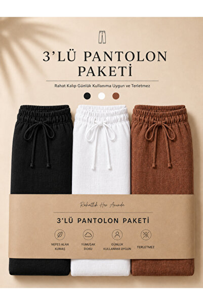 tiggir moda 3-Piece Comfortable Fit Linen Look Trousers