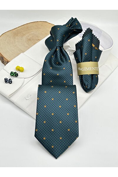 Gutiero Green Polka Dot Classic Tie with Handkerchief