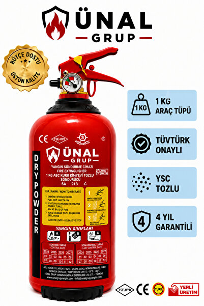 ünalgrup 1 kg Araç Yangın Söndürücü Tüpü Kuru Kimyevi Tozlu TÜVTÜRK Onaylı 4 ...