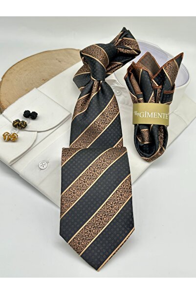 Gutiero Classic Tie with Black Striped Handkerchief