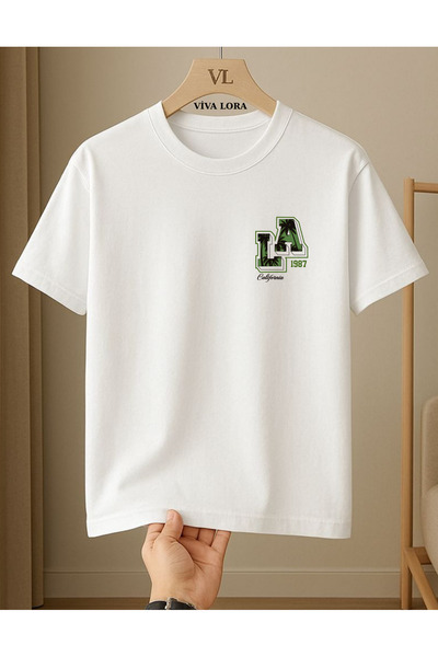 VİVA LORA Los Angeles 1987 California Printed 100% Cotton Crew Neck Regular U...