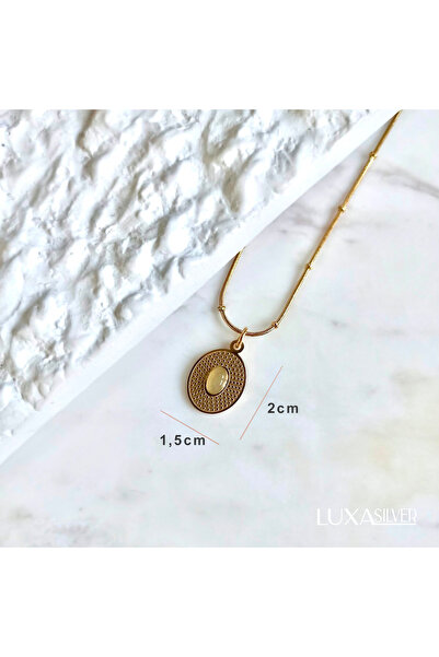 luxa silver jewellery Doğal Taş 316L Çelik Gold Renk Kararmaz Madalyon / Dori...