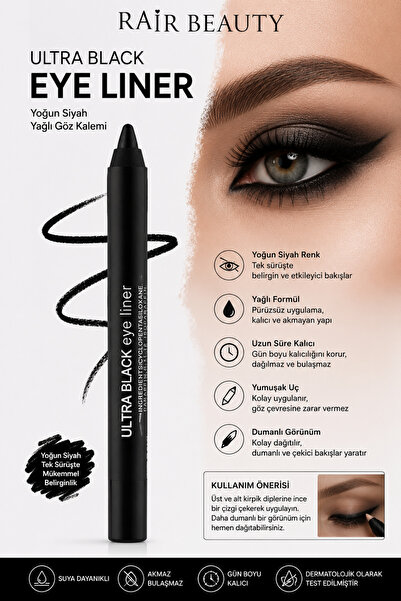 RAİR BEAUTY Buğulu Makyaj Yağlı Siyah Göz Kalemi - Waterproof Eyeliner