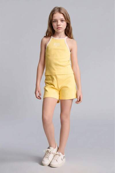DeFacto Ribbed Shorts Athlete 2-Piece Yellow Set Girls I0043A826Hs