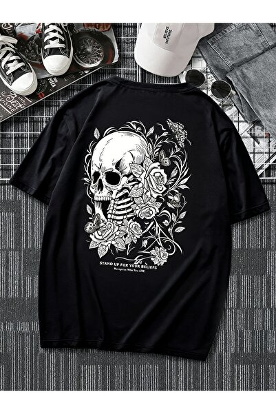 23 nisan Men's Pure Cotton T-shirt, Vintage Rose Skull Print Design, Summer M...
