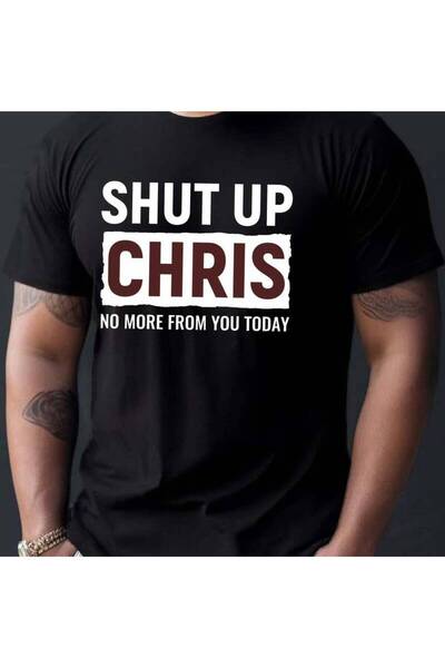 12 Teknoloji Men's "Shut Up Chris" Graphic T-Shirt - Bold White Red Lettering...