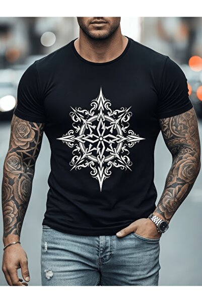 2mcup Men'S Pure T-Shirt, Vintage Compass Pattern Print, Summer Menswear, Ver...