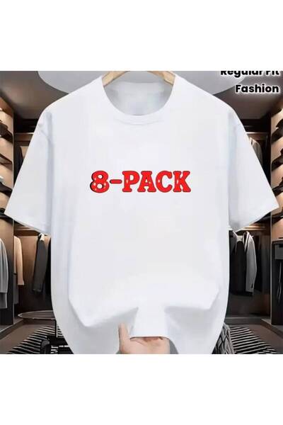 2mcup تي شيرت رجالي بأكمام قصيرة مطبوع عليه عبارة "8pcs Abs" من Men's Fitness...
