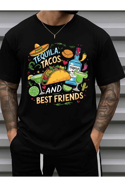 STITCHLY قميص رجالي مضحك بتصميم التاكو، 100% قطن، 180 جرام/متر مربع، أكمام قص...