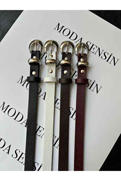 LİA KEMER Set of 4 Classic Silver Model Women's Belts with Buckle Waist Belt ...
