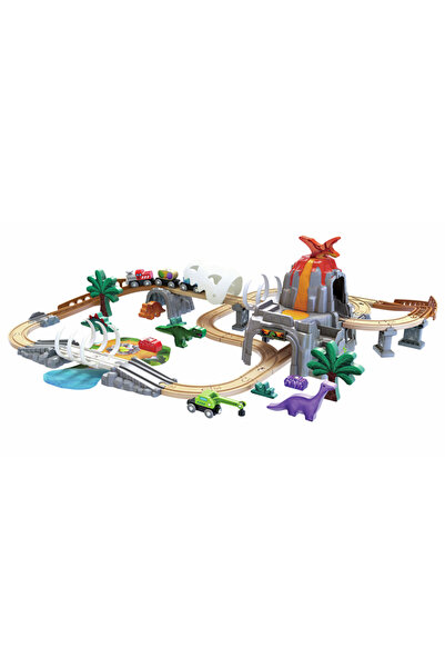 Hape Set de trenulețe din lemn Aventura Dinozaurilor, 3-8 ani