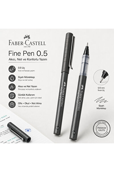 Faber Castell Faber-Castell Fine Pen 0.5 Siyah Mürekkepli İnce Uçlu Kalem Akı...