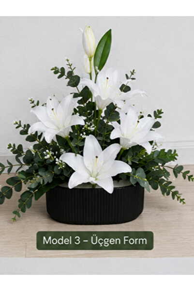 moysahsap party&ahşap Artificial White Lily Arrangement Flower with Black Pot...