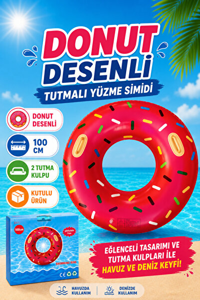 hak-iş oyuncak 100 Cm Donut Desenli Tutmalı Yüzme Simidi