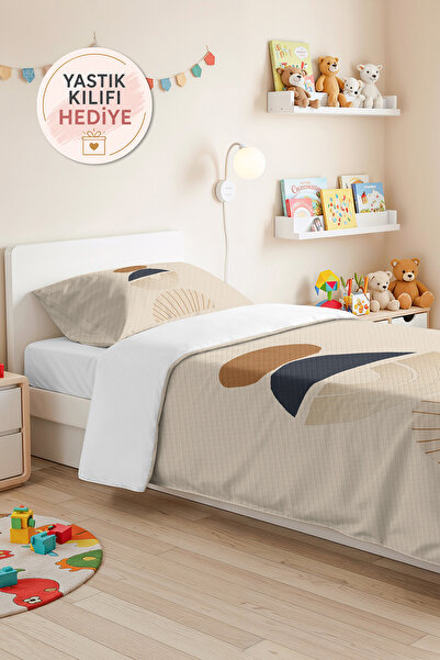 Evimde Bambaşka Geometric Boho Cream Youth Room Single Pique Set-Navy Blue Be...