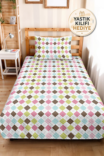 Evimde Bambaşka Pastel Geometric Baklava Young Room Single Pique Set - Mint 1...