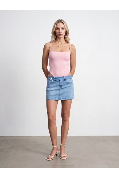 Dilvin 21216 Strappy Bodysuit-Powder Pink