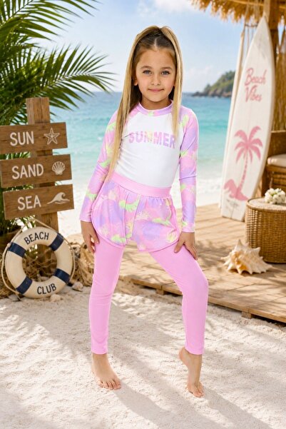 DeKuBaby Summer Two-Piece Girls' Uv Sun Protection Swimsuit with Long Sleeves...