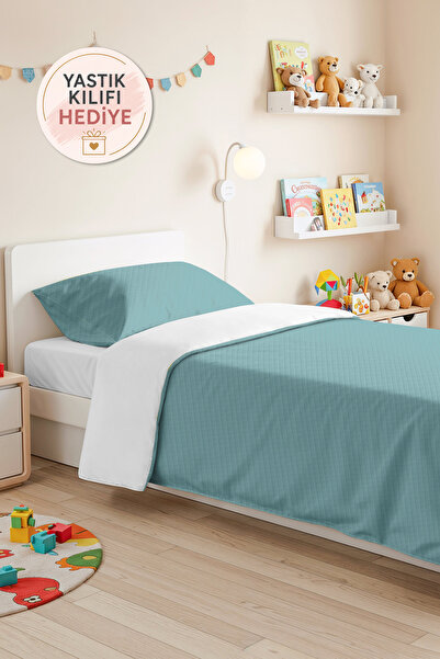 Evimde Bambaşka Blue Modern Young Room Single Pique Set - Quilted Turquoise 1...