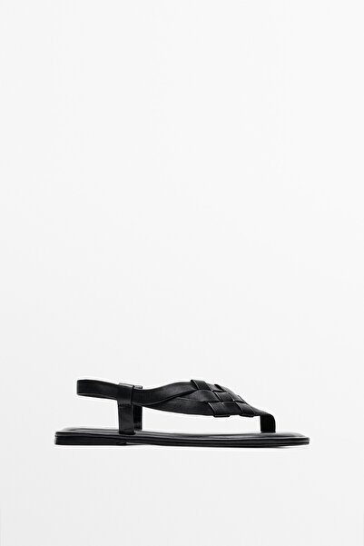 Massimo Dutti Örgü deri düz sandalet