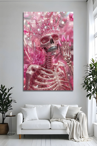 Parıltı Yayınları Pembe Işıltılı Kraliçe İskelet Temalı Modern Cam Tablo