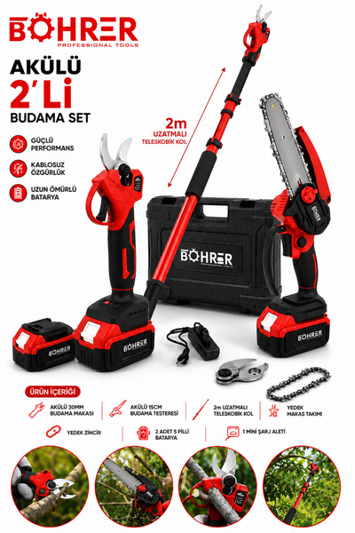 BÖHRER BA011372 3LÜ BAHÇE SETİ +30MM BUDAMA MAKASI +10-15CM BUDAMA TESTERESİ ...