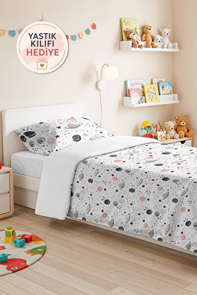 Evimde Bambaşka Space Patterned Children's Room Single Pique Set - Starry Gra...