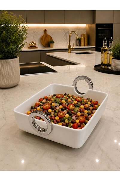 AROW Decorative Square Presentation Bowl White-26 cm Tkebt White