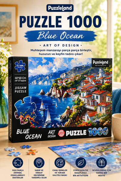kidssan games Puzzleland 1000 Parça Puzzle Blue Ocean – Deniz Manzaralı Puzzl...