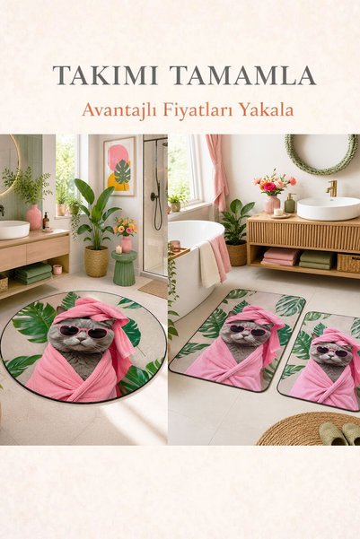 Toronto Home Digital Non-Slip Washable Cat-Themed Modern Double Bath Mat Bathroom Rug Bathroom Decor 40X60+60X90Cm