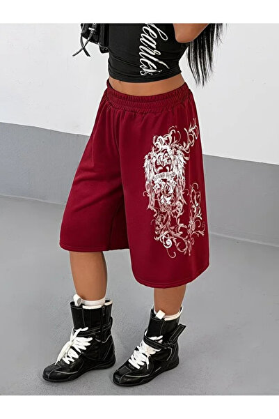 Violon Red Stand Out Unisex Baggy Pocketless Oversize Bermuda Shorts