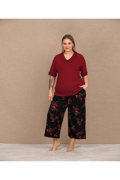 Lady Lingerie Short Sleeve Floral Capri Plus Size Women's Pajamas Set