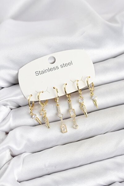 Clariss 316L Steel Gold Color Zircon Stone Women's Earring Set