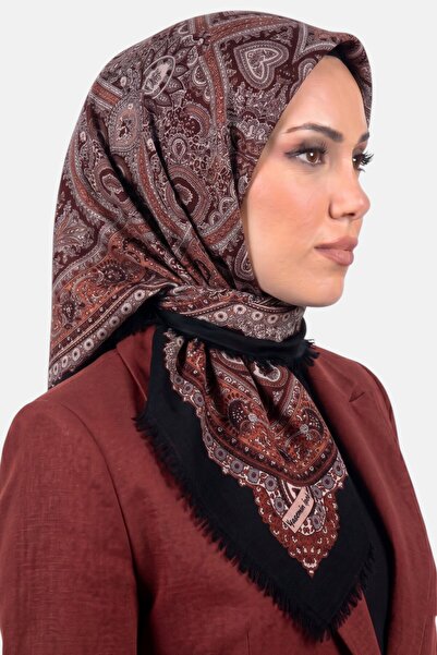 hadiora Women's Black Tile Ethnic Patterned Flared Scarf