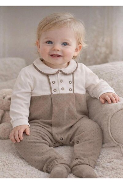 aykidsclup Baby Boy Jumpsuit with Collar and Button Detail, Cotton Long Sleev...