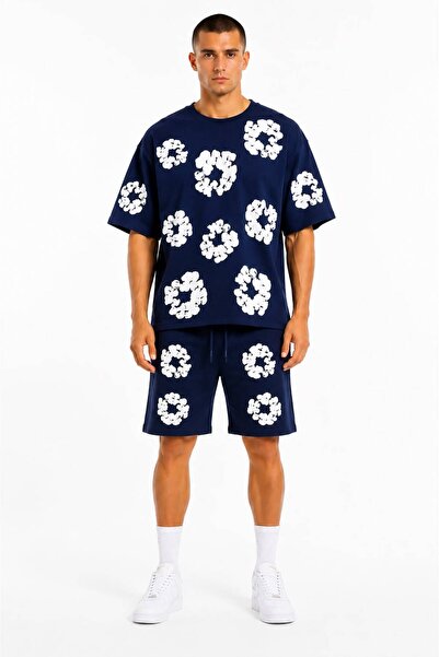 HZR wear Men's 2-Piece Set Printed Shorts T-Shirt Set Oversize Double Face
