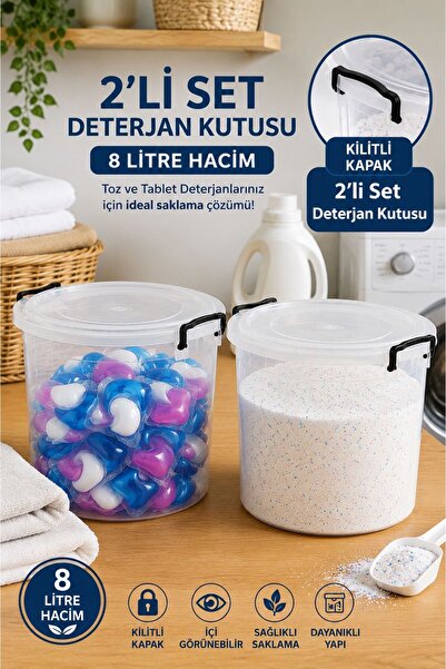 Tercih Home Set of 2 8 Liter Detergent Containers Detergent Box Detergent Sto...