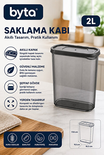 BYTA 2 Liter Food Storage Container with Sliding Lid Transparent Bpa-Free Kit...