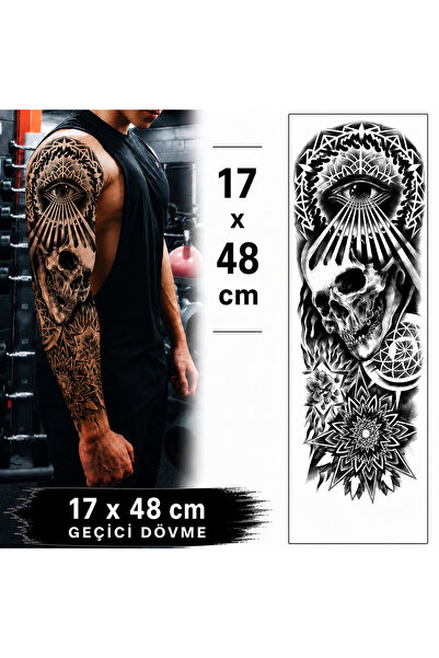 medink tattoo 2 Hafta kalıcı Kurukafa ve Geometric desenTam Kol Kaplama Geçic...
