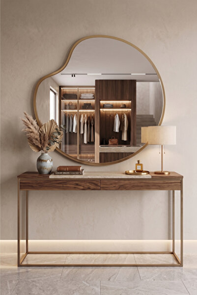 Mirror Home Decor Art Asimetrik Organik Form Yuvarlak Ahşap Çerçeveli Duvar A...