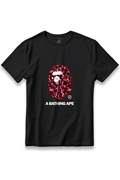 EZG Business Bathing Ape Model Pink Kamuflaj Baskılı T-Shirt Unisex %100 Pamu...