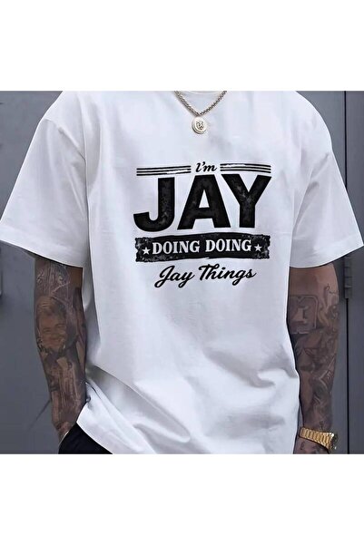 2mcup تي شيرت رجالي كاجوال أسود بطباعة 'I'm JAY Doing Jay Things' للارتداء ال...