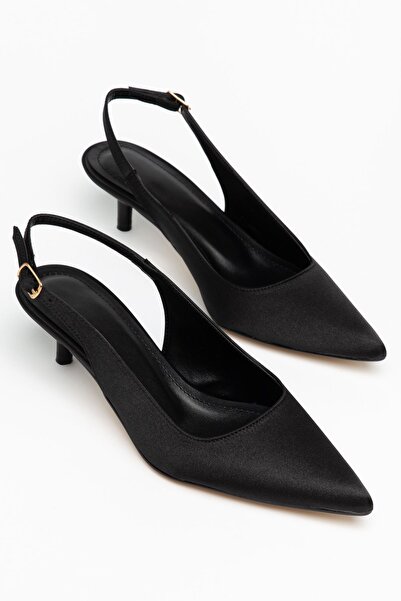 Hayalimdeki Ayakkabı Nida Women's Black Satin Thin Heeled Casual Shoes