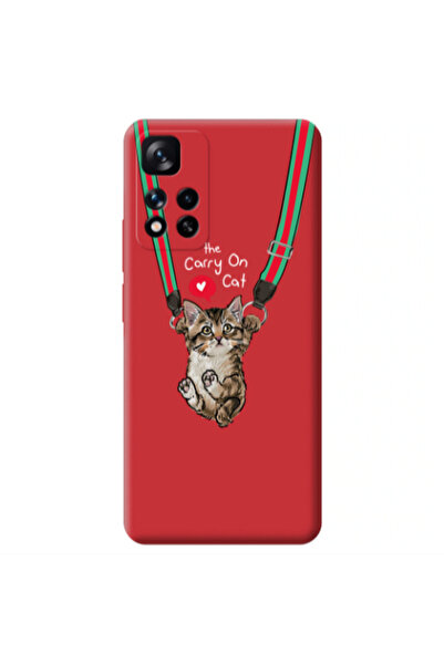 Other Xiaomi Redmi Note 11 Pro 5G Swinging cat Red Colored Silicone TPU Θήκη