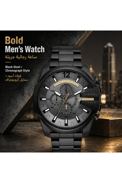 Diesel Luxury Men’s Chronograph Watch Black Steel 10 BAR Waterproof Quartz Wr...