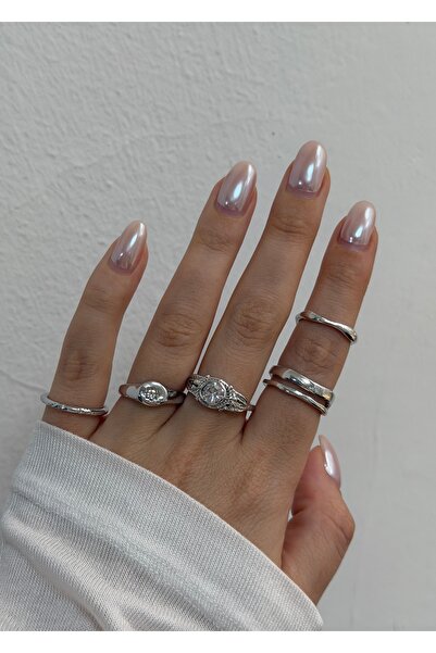 KİLİGİSTANBUL Set of 5 Rings in Mixed Sizes (6-7-8)